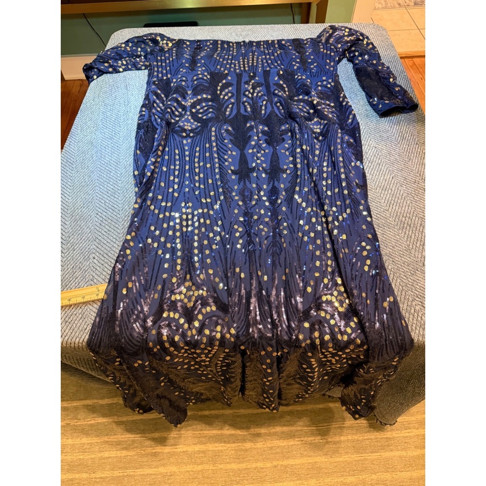 NWT Giffniseti Blue Sequin Maxi Dress Prom Gala 90's Theme Party Size 4XL